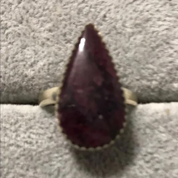 New Sterling Silver Teardrop Russian Eudialyte Ring Size 8 Red Greens Crystal - Picture 2 of 16